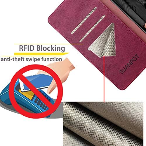 SUANPOT Samsung Galaxy A21 Cüzdan kılıf RFID Engelleme ile, Flip Folio Kitap PU cep telefonu kılıfı Kredi kartı tutucu