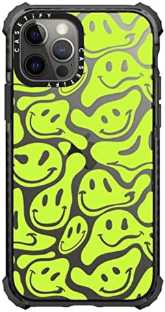 iPhone 12 / iPhone 12 Pro için Casetify Ultra Darbeli Kılıf - Asit Gülümsüyor Neon Yeşili - Şeffaf Siyah