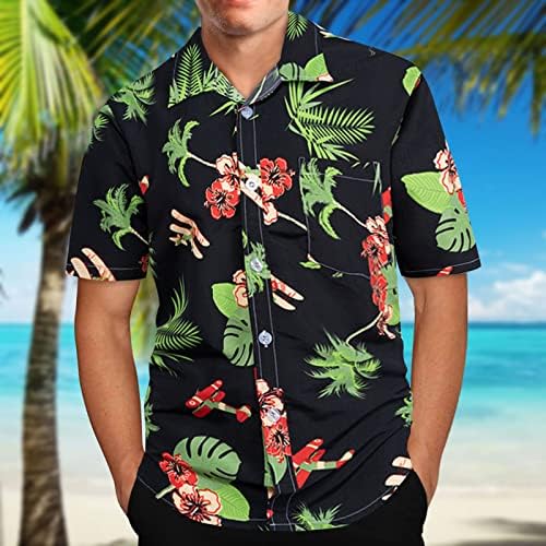 RUİY Erkek Kısa Kollu Gömlek Düğme Aşağı Hawaiian Rahat Moda Çiçek Baskılı Gömlek Tees Rahat Fit Tropikal Plaj Üstleri