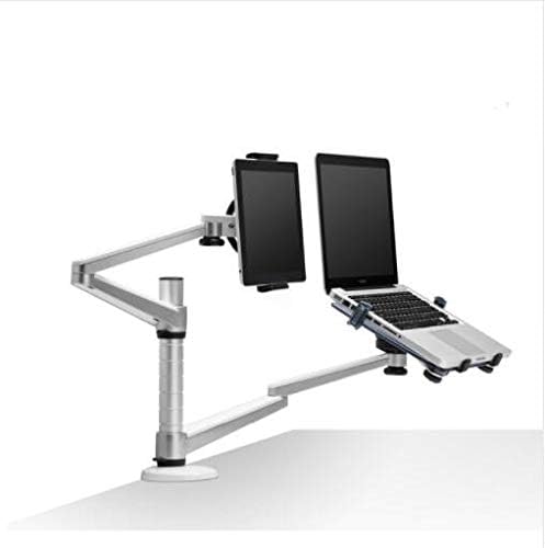 Tam Hareket Çift Kol 10-15 inç dizüstü bilgisayar tutucu + 7-10 inç Tablet PC Standı Döndür Tutucu Masaüstü Standı