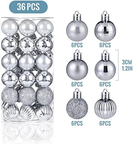 20 Ayaklar Noel Folyo Cicili Bicili Çelenk Dekorasyon Noel Ağacı Gümüş Metalik Flamalar ile 36 Pcs Noel Topları Süsler