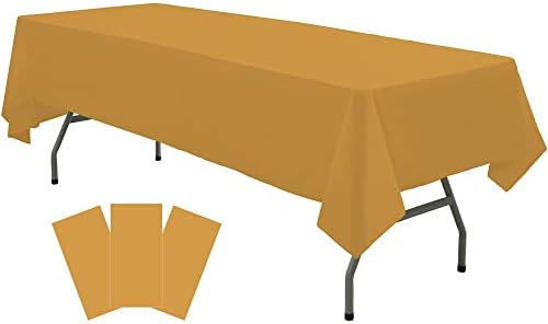 Plastik Altın Masa Örtüleri 3 Paket Tek Kullanımlık Masa Örtüleri Sonbahar Partileri için 54 x 108 inç Altın Masa