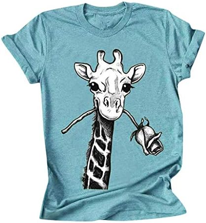 Bayan Komik Hayvan Grafik Tees Zürafa baskı rahat kısa kollu yaz sevimli T-Shirt