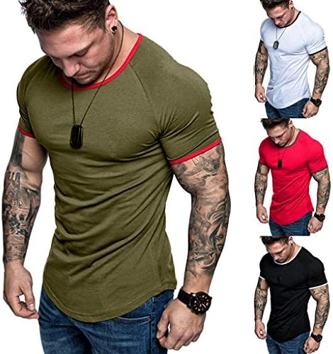 SPE969 erkek Konfor Ev O-Boyun Gömlek, 4 Renk Çizgili Desen Rahat Moda Yaka Kısa Kollu Gömlek