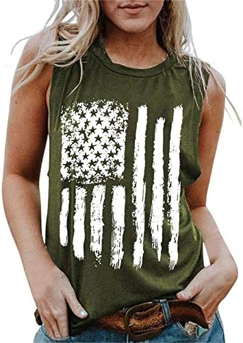 Amerikan Bayrağı Tankı Üstleri Kadın Vatansever Gömlek ABD Bayrağı Yıldız Çizgili Baskı Kolsuz Tişört 4th Temmuz