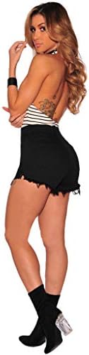Moda Ince Şort, THENLİAN Kadınlar Yükseklik Artış Elastik Düğme Skinny Denim Curvy Streç Şort Kot Pantolon (L, Siyah)