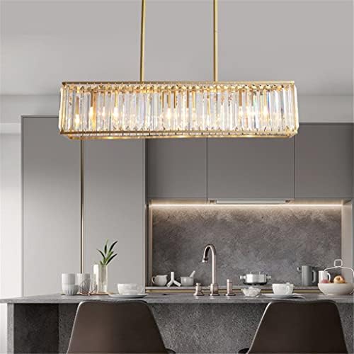 LLLY altın kristal yemek odası kolye ışık pirinç bakır lineer restoran Bar lambası cam kristal LED asılı ışık (renk: