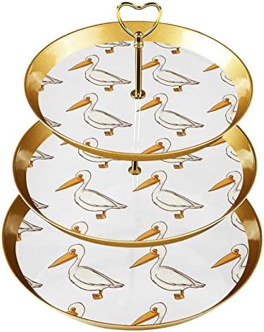 3 Katmanlı Tatlı Servis Standı, Altın Cupcake Kulesi Ağaç Tutucu Pasta, Sevimli Pelikan Plastik Yuvarlak Cupcake