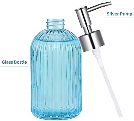 AOMOM cam sabunluk Pompa ile Losyon Banyo El Bulaşık Sıvı Şişe Doldurulabilir Mutfak Bulaşık Makinesi Şeffaf, Mavi