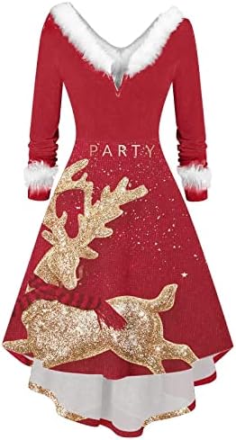 Kadın Noel partisi elbise moda peluş uzun kollu v yaka düzensiz elbiseler çirkin komik kazak
