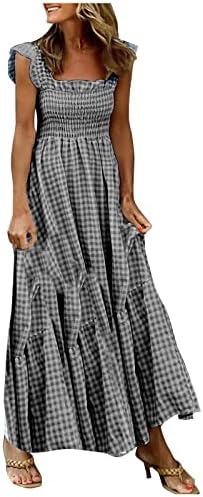 Bayan yaz elbisesi Boho Önlüklü askı elbise Retro Düz Renk Sundress Sevimli Önlüklü Katmanlı Uzun Plaj Güneş Elbiseler