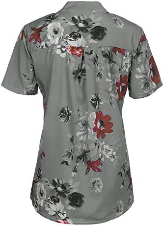 Andongnywell Kadın Kısa Kollu Tunik Üstleri Düğme Aşağı Şifon Gömlek Çiçek Baskılı V Boyun Bluz Üst Tunikler