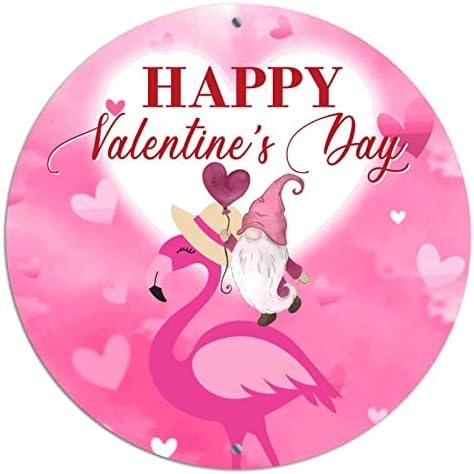 Yuvarlak Metal sevgililer Günü Çelenk Işaretleri Flamingo Gnome Pembe Teneke Işareti Nişan Duvar Sanatı Sıkıntılı