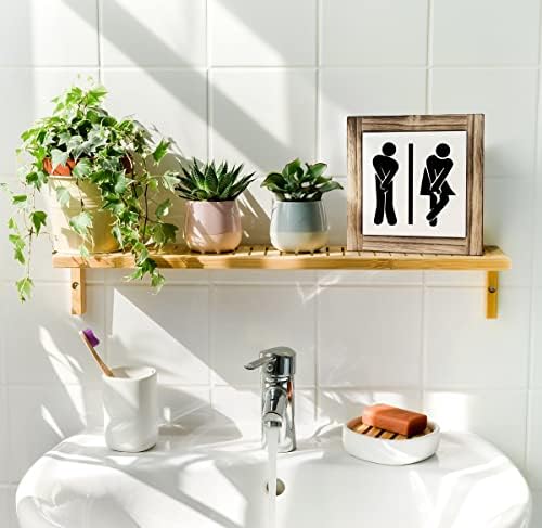 Tuvalet Ahşap Plak İşareti, Kutu Ahşap Plaklar Masa Dekoru 5.9×5.9×0.7 inç, Banyo Dekor İşareti, Çerçeveli Ahşap