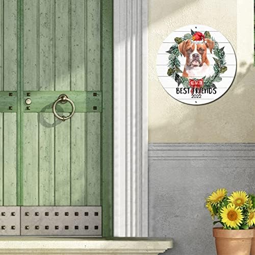 Yuvarlak Metal İşareti Plak Çiçek Çelenk Köpek En İyi Arkadaşlar Vintage Çelenk İşareti Klasik Kapı Çubuğu İşareti