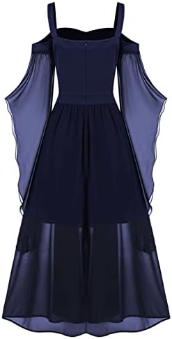 2022 Cadılar Bayramı Kadınlar Kelebek Kollu Maxi uzun elbise Soğuk Omuz Steampunk Korse Elbise Gotik Ortaçağ Kostüm