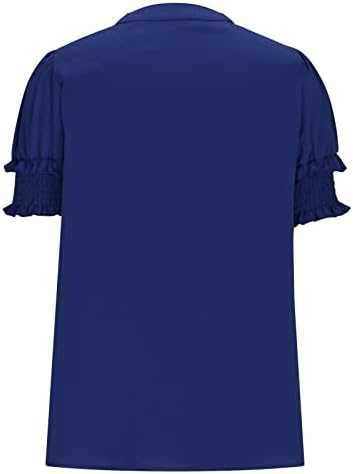 Dantelli Kollu Üstleri Kadınlar için Düz Renk Rahat V yaka Kısa Kollu Gevşek Tee Gömlek Bluz
