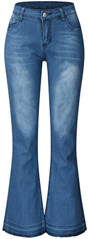 Kadınlar için streç Kot Çan Flare Orta İnce Uzunluk Sıkıntılı Yırtık Kot Pantolon Pantolon