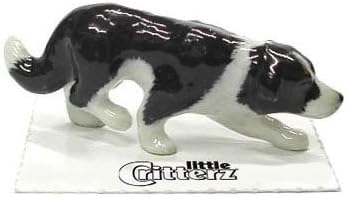 Küçük Critterz Köpek-Border Collie Kenevir-Siyah ve Beyaz Ev Dekor Minyatür yüksek Ateş Porselen Heykelcik