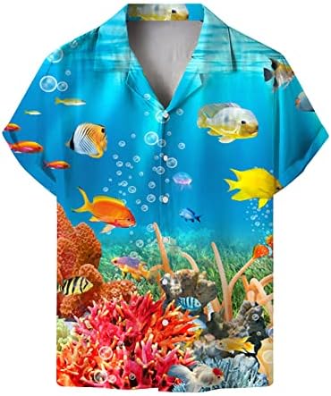 Bmısegm Yaz Erkek Elbise Gömlek erkek Rahat Gevşek Çiçek Baskılı Plaj Kısa Kollu Düğme Aşağı Elbise Gömlek Baskı