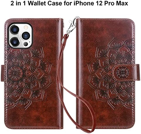 Vofolen iPhone 12 Pro Max Durumda Kredi Kartı Tutucu Cüzdan Kapak 2-in-1 Yuvası Kadınlar Kız Ayrılabilir Kayış Koruyucu