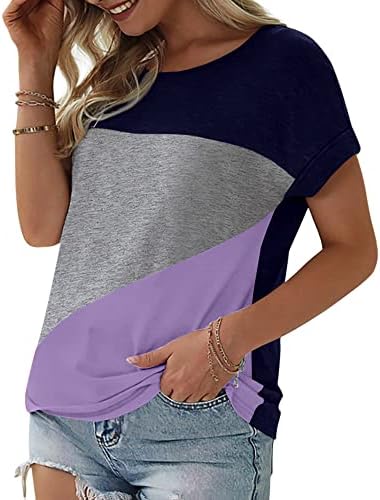 Bayan Renk Bloğu kısa kollu üstleri rahat yazlık t-Shirt