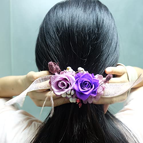 SKIEHAN Çiçek saç tokası Doğal Korunmuş Çiçekler Moda Bobby Pin Baş Aşınma Kızlar İçin Parti Hediye (Mor)