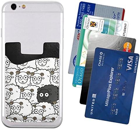 Karikatür Siyah Beyaz Koyun telefon kılıfı kart tutucu, PU Deri Kendinden Yapışkanlı KİMLİK kredi kartı kılıfı için
