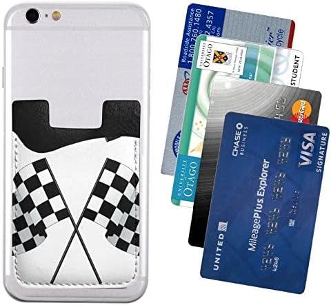 Siyah Beyaz Formülü Damalı Bayraklar Desen telefon kılıfı kart tutucu, PU Deri Kendinden Yapışkanlı KIMLIK kredi