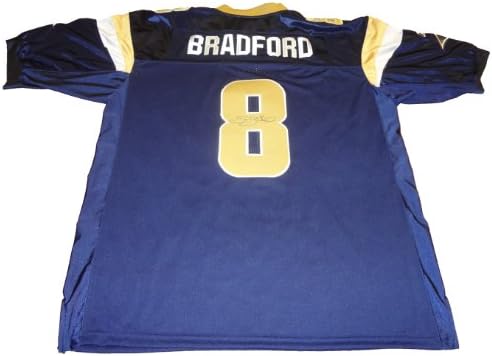 Sam Bradford İmzalı St. Louis Rams Mavi Forma W/KANITI, Sam'in Bizim için İmzaladığı Resim, Oklahoma Sooners, NFL