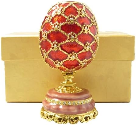Krustallos Kırmızı Emaye Faberge Tarzı Yumurta Mini İmparatorluk Tacı Heykelcik Hediye Koleksiyon Biblo Mücevher