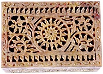 Avinash El Sanatları Sabun Taş Oyma Dikdörtgen Mücevher Kutusu (15 cm x 10 cm x 7.5 cm)