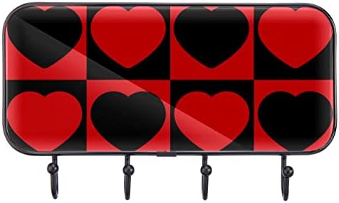 Kırmızı Siyah Aşk Kalp Mozaik Kare Baskı palto askılık portmanto Duvara Monte, giriş palto askılık portmanto 4 Kanca