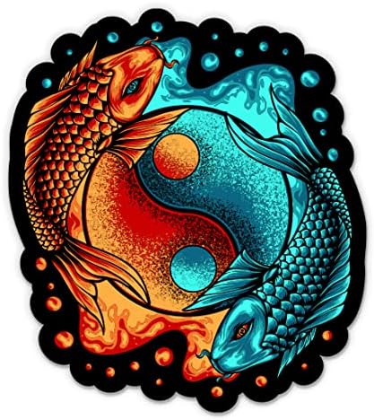 Yin Yang Koi Balık Sticker-3 laptop etiketi - Su Geçirmez Vinil Araba, Telefon, Su Şişesi-Asya Koi Çıkartması