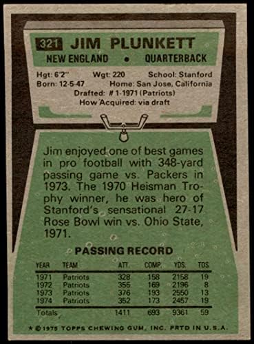 1975 Topps 321 Jim Plunkett New England Yurtseverleri (Futbol Kartı) ESKİ/MT+ Yurtseverler Stanford