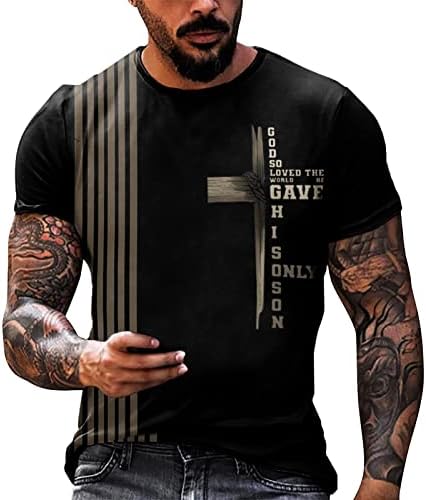 Erkekler Bahar ve Yaz Paskalya Kutlama Rahat Vintage Sıkıntılı Tam Kısmi Baskı T Shirt Yuvarlak Erkek Düz T