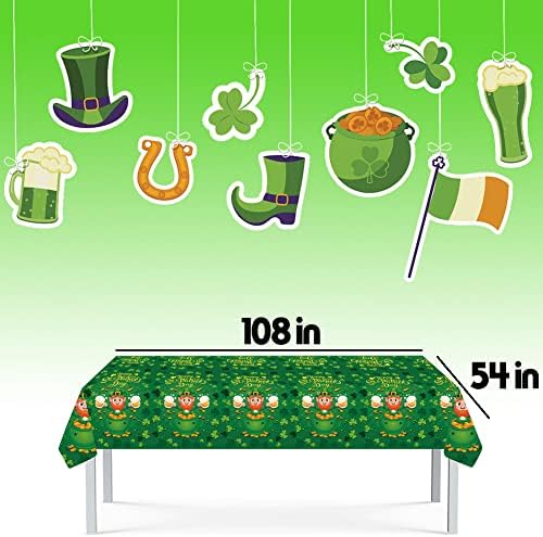 DİNESİL 3 Adet Mutlu Aziz Patrick Günü Masa Örtüleri, Tek Kullanımlık Şanslı Yonca Masa Örtüleri Yeşil Dikdörtgen