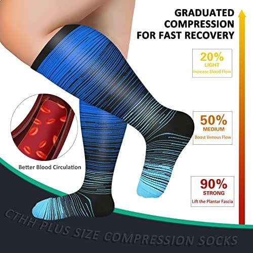 3 Paket Artı Boyutu varis çorabı Kadınlar ve Erkekler için, 20-30 mmhg Ekstra Geniş Buzağı Diz Yüksek Çorap Dolaşım