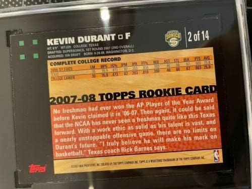 2007-08 Topps 2 Kevin Durant Seattle Supersonics Çaylak Kartı Sgc 9 Nane 41-Basketbol Slabbed Çaylak Kartları