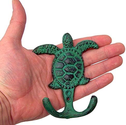 Yeşil Kaplumbağa Dökme Demir Duvara Monte Ceket Kancaları, 4 inç, 3'lü Set