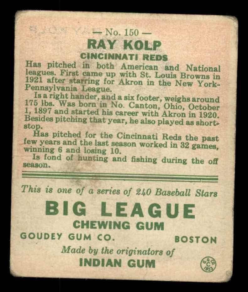 1933 Goudey 150 Ray Kolp Cincinnati Kırmızıları (Beyzbol Kartı) ZAVALLI Kırmızılar