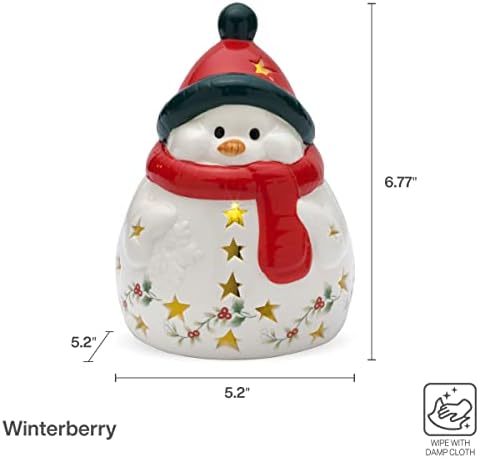 Pfaltzgraff Winterberry LED Kardan Adam Figruine Kırmızı Eşarp, 6.75 inç
