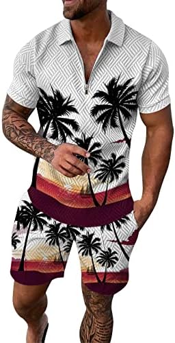 Bmısegm Yaz erkek Takım Elbise Erkek Kısa Kollu Rahat Gömlek ve Şort Setleri Iki Parçalı yaz kıyafetleri Zip Erkek