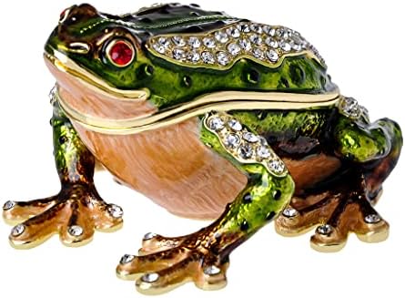 FJ FENGZHİJİE Kurbağa Biblo Mücevher kutusu Menteşeli Kurbağa Heykelcik Kristal Emaye Yeşil Kurbağa Ev Dekor Hatıra